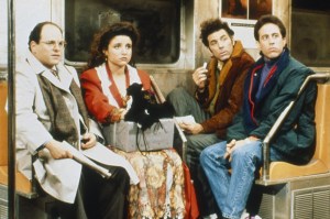 SEINFELD, from left: Jason Alexander, Julia Louis-Dreyfus, Michael Richards, Jerry Seinfeld, in 'The Subway', (Season 3, ep 313, aired January 8, 1992), 1989-1998. ph: Gino Misfud /©NBC / Courtesy Everett Collection